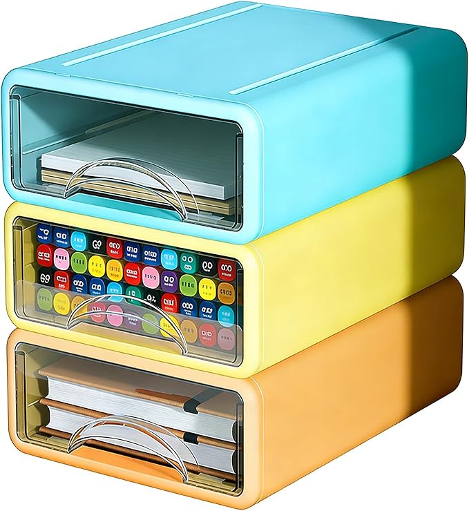 Plastic Desktop Drawer Organizer, Small 3-Tier Stackable Storage Drawers, Mini Desk Organizer for Office Stationery Makeup Vanity Supplies