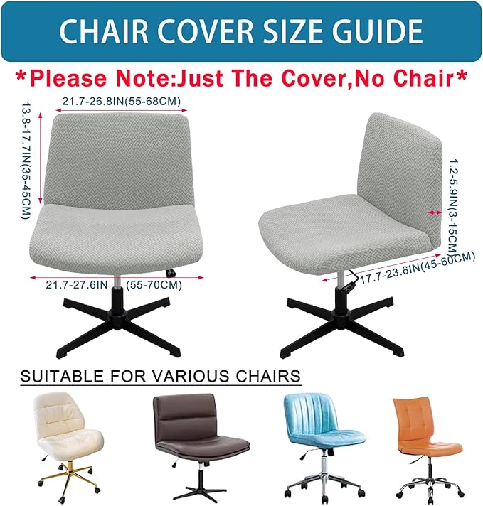 Vanity Chair Cover Criss Cross Chair Cover Elastic Armless Chair Slipcover Armless Chair Covers Office Chair Covers (Light Grey,Just The Cover,No Chair)