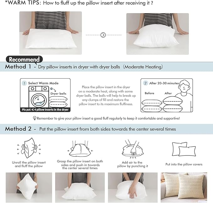 MIULEE Standard Size Set of 2 Throw Pillow Inserts, Nowoven Decorative Pillow Inserts for Living Room