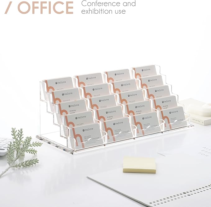HeZone Business Card Holder for Desk Multiple Cards Display Stand Rack for Women and Men Clear Acrylic Card Organizer 20 Slot 5 Tier Large Capacity-Holds 1000 Cards -1 Pack (20 Cell H)