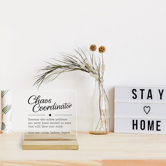 Gifts for Leader Desk Decor Sign, Chaos Coordinator Definition Acrylic Plaque, Thank You Gifts Signs
