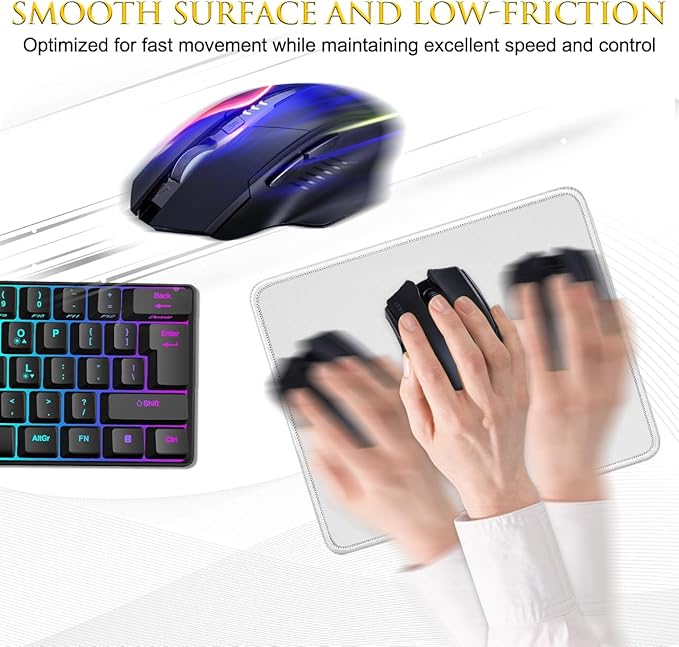 JIKIOU Mouse Pad with Non-Slip Rubber Base, Premium-Textured & Washable Computer Mousepad with Stitched Edges, Mouse Pads for Computers, Laptop, Gaming, Office & Home, 10.2 x 8.3 in Grey with White