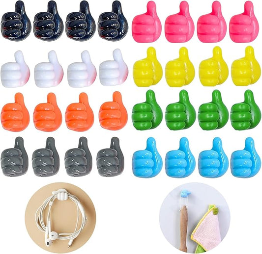 32 Pcs Self Adhesive Thumb Hooks, Waterproof Cable Holder Wire Cord Clip Management, Cute Thumb Cord Holder for Desk, Wall, Key (Multicolor)