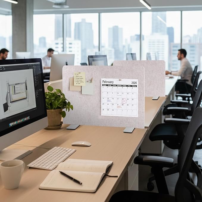 Desk Divider, Clamp On Felt Desk Privacy Panels, Acoustic Sound Absorbing Desk Partition for Office Desk, Reduce Distractions, Oatmeal, 2 Pack, 16 x 24 in