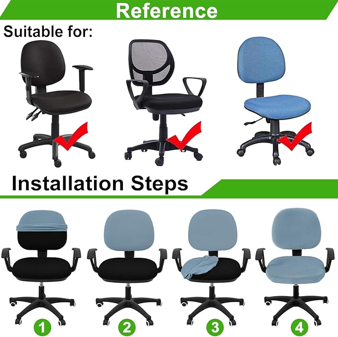 Smiry Stretch Jacquard Office Computer Chair Covers, Removable Washable Universal Desk Rotating Chair Slipcovers Protector, Seat + Backrest Cover, Airy Blue