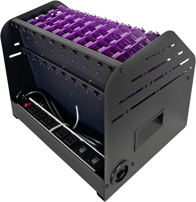 Laptop Charging Station for Classroom, Office, or Home, 10-Device Organizer with 6 AC Outlets & 4 USB Ports, Fits Laptops, Tablets & E-Readers up to 1.375" Thick, 15.3" x 13" x 13"