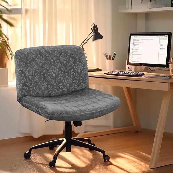 Criss Cross Chair Cover Armless Chair Slipcover Office Desk Chair Covers Velvet Embossing Mid Back Wide Seat Accent Chair Covers for Computer Chairs and Vanity Chairs(Velvet-Dark Grey)