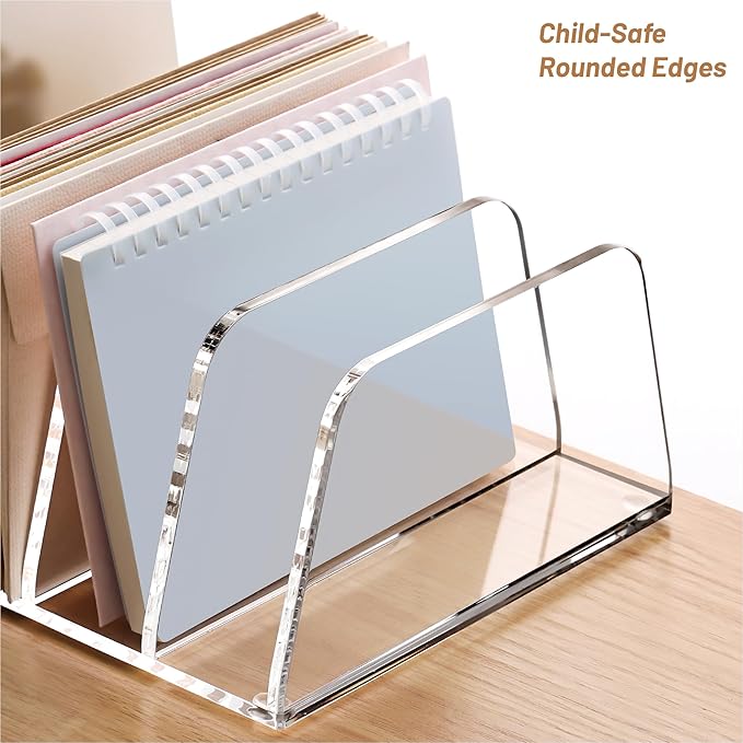 YUXUN Acrylic Mail Sorter for Desk, 4 Compartment Letter & Document Holder with Non-Slip Base, Small File Holders for Bills, Envelopes, Letters,Mails, Papers, Clear Office Supplies for School Home