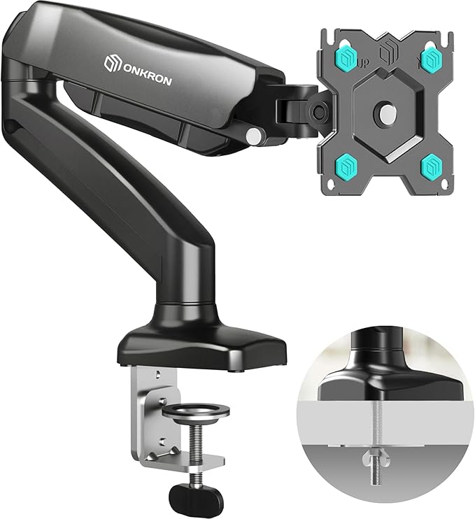 ONKRON Monitor Arm from 13 to 32 Inches - Desk Monitor Bracket in Black Colour with Weight up to 8 kg - PC Screen Support Max VESA 100x100mm - PC Screen Holder Swivel Desk G80-B