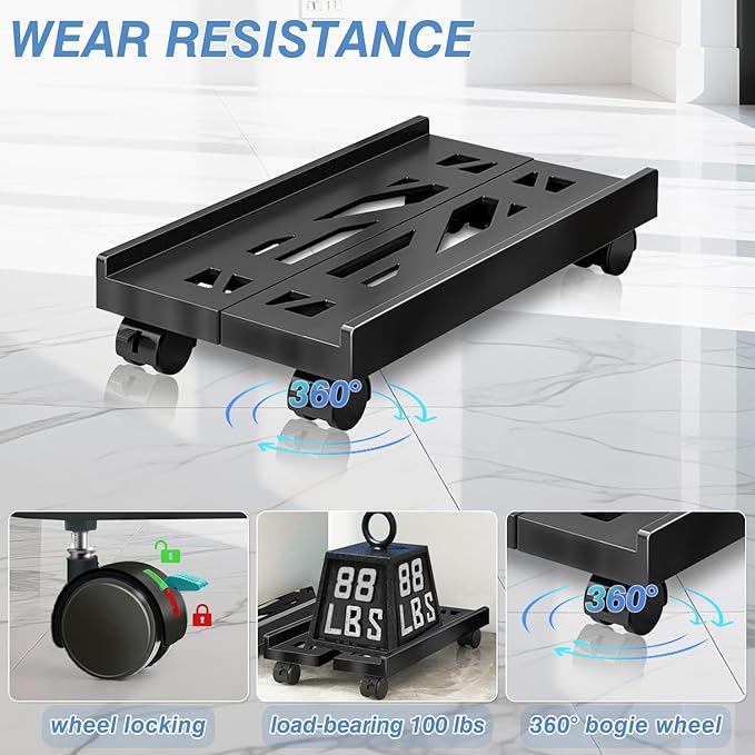 Pc Stand for Floor, Adjustable Computer Tower Stand for Carpet,Mobile CPU Stand with 4 Rolling Caster Wheels, PC Tower Stand Fits Most PC Under Desk-D-Black
