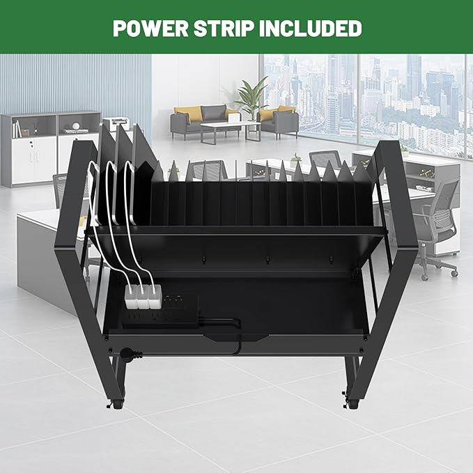 biosp 16 Devices Mobile Open Charging Cart, Rolling Charging Dolly Station with Wheels for Laptop, Computers, Chromebooks, Laptop Storage Rack for Office, Classroom (Power Strip Included)