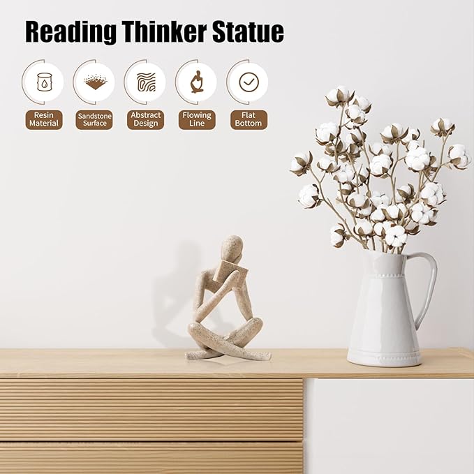 UTTCMK Bookshelf Decor Reading Statue - Abstract Art Thinker Sculpture Bookend for Shelves Aesthetic, Modern Home Decoration Figurine for Living Room Office Shelf Desk Coffee Table Decor(Beige Right)