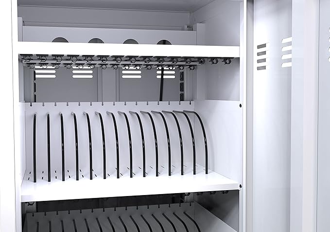 32 Device Charging Cart, Laptop and Tablet Storage Cart, Holds Up to 16.3" with Cord Management, Front and Rear Access Locking, Desktop Charging and Storage Cabinet for Classroom or Office.White