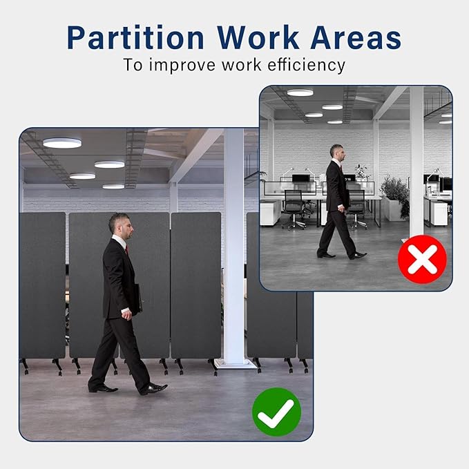 72" X 66" Partition Room dividers, 3 Panel Sound Proof Dividers for Office Partitions, Room Divider Privacy Panel with Wheels, Portable Temporary Wall for Office, Studio, School, Hospital(Dark Grey)