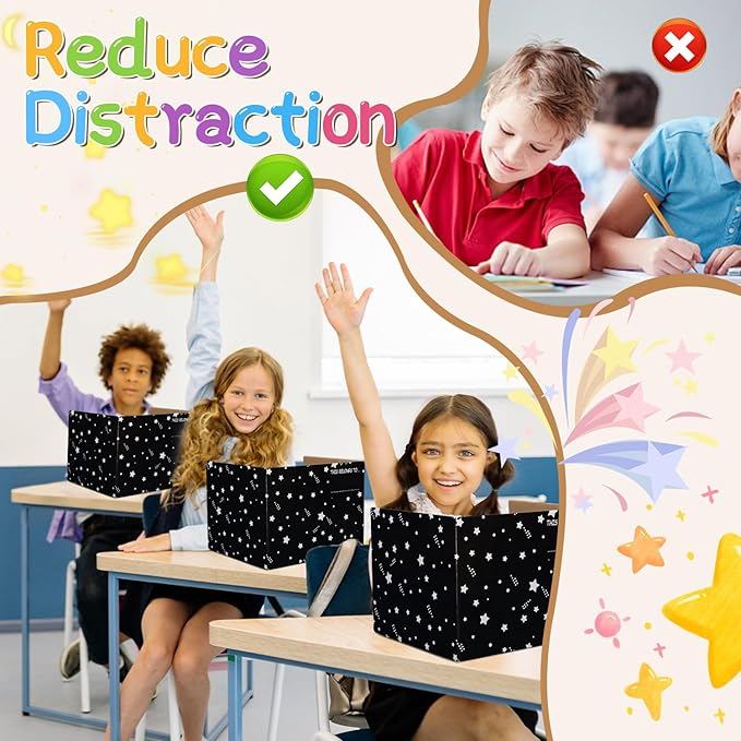 EARTHSON 22 Pack Galaxy Theme Class Privacy Shields, Desk Dividers for Students, Privacy Folder for Students, Cardboard Privacy Boards, Test Divider Classroom Study Carrel Teacher Supplies, Black