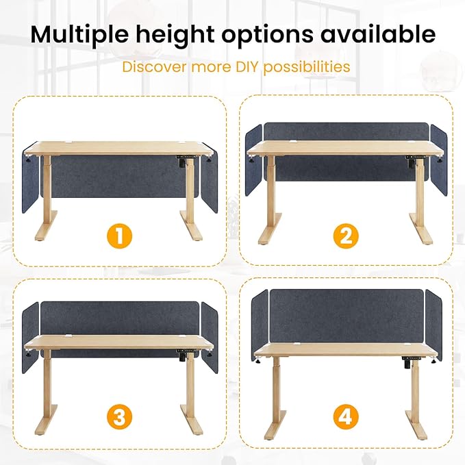 Desk Divider, Clamp On Felt Desk Privacy Panels, Acoustic Sound Absorbing Desk Partition for Office Desk, Reduce Distractions, Dark Gray, 3 Pack, 24 x 24 in and 24 x 48 in