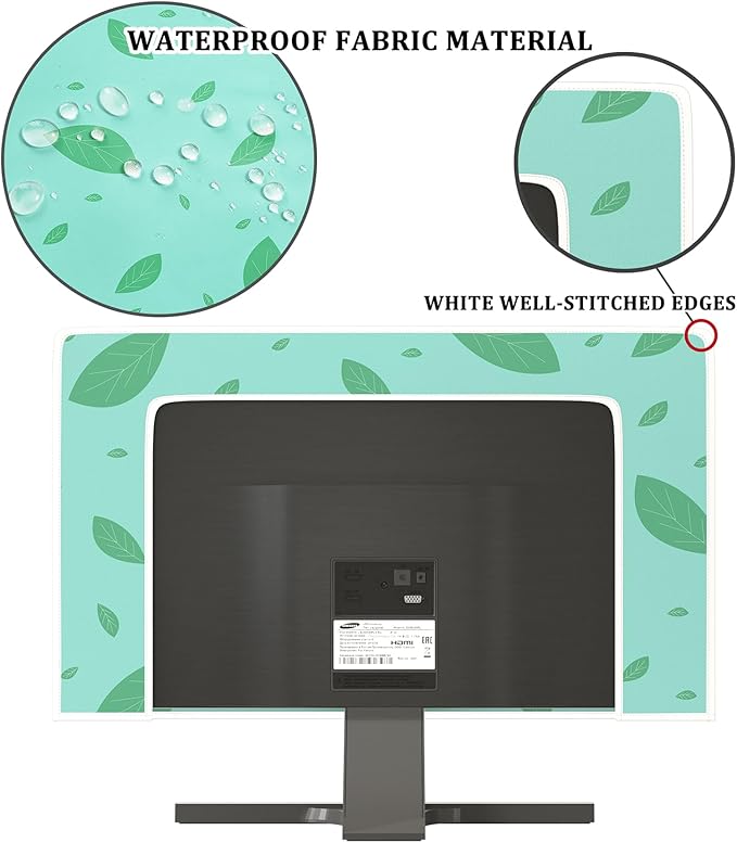 Green Leaves Waterproof Television Covers 32 Inch Decorative Botanical TV Dust Covers Anti-Scratch Anti-Static Protective for LCD LED PC Desktop and Home Hanging TV，Funky Plants