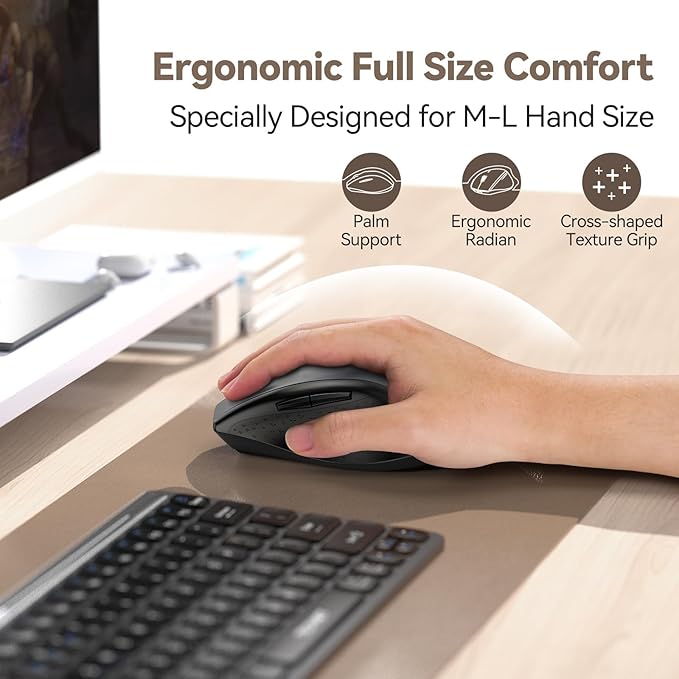 TECKNET Rechargeable Mouse with Jiggler, Plug & Play, 2.4G Connection with USB-C Adapter, Silent Mouse Quiet Click, 6400 DPI Ergonomic Mouse, Cordless Computer Mice for Laptop, Desktop, PC