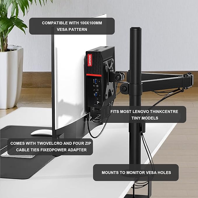 2 Pack Mini PC VESA Mount Compatible with Lenovo Thinkcentre Tiny M90qGen2, M80q Gen3, M90q Gen3, M90q Gen2, M70qGen2, M60e, M75qGen2, Under Desk and WallMount, 100x100mm Monitor Arm Wall Mount