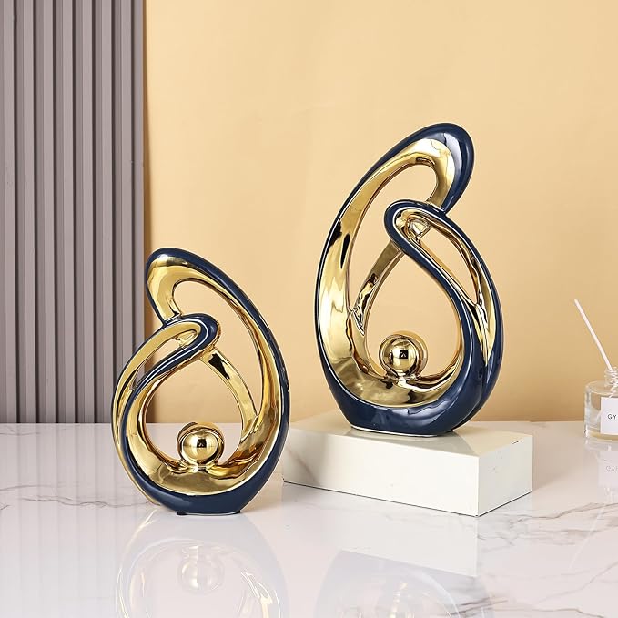 Navy Blue Home Decor Statue, Ceramic Jewelry Set of 2, Abstract Modern Art Statue Home Decor for Living Room Coffee Table Dining Table Bedroom Bookshelf Console Decor.