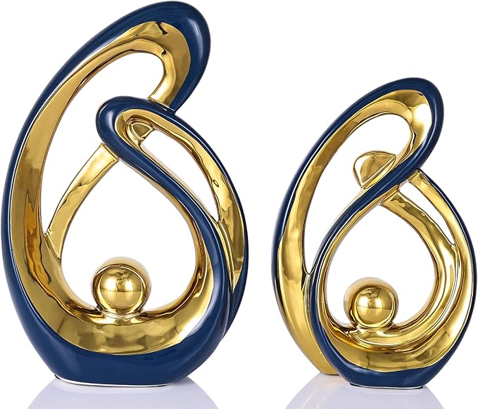 Navy Blue Home Decor Statue, Ceramic Jewelry Set of 2, Abstract Modern Art Statue Home Decor for Living Room Coffee Table Dining Table Bedroom Bookshelf Console Decor.