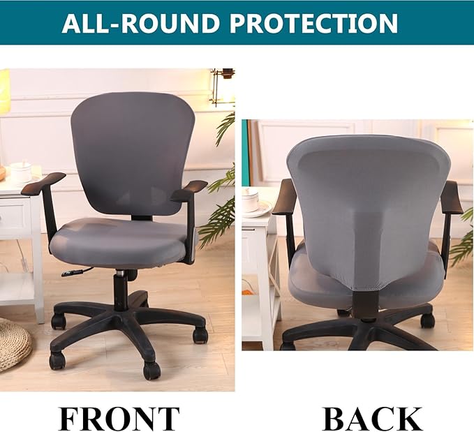Office Computer Chair Cover Stretch Universal Jacquard Seat Slipcover 2 Piece for Desk Rotating Armless Chair, Removable Washable Anti-dust Chair (Grey)