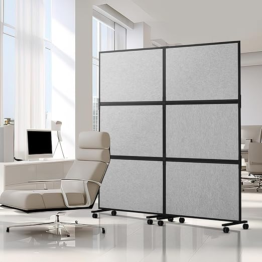 VEVOR Office Divider, 2 Panel Office Partition, Freestanding Office Divider Wall Partition & Privacy Divider Reduce Noise and Room Separation, Light Grey