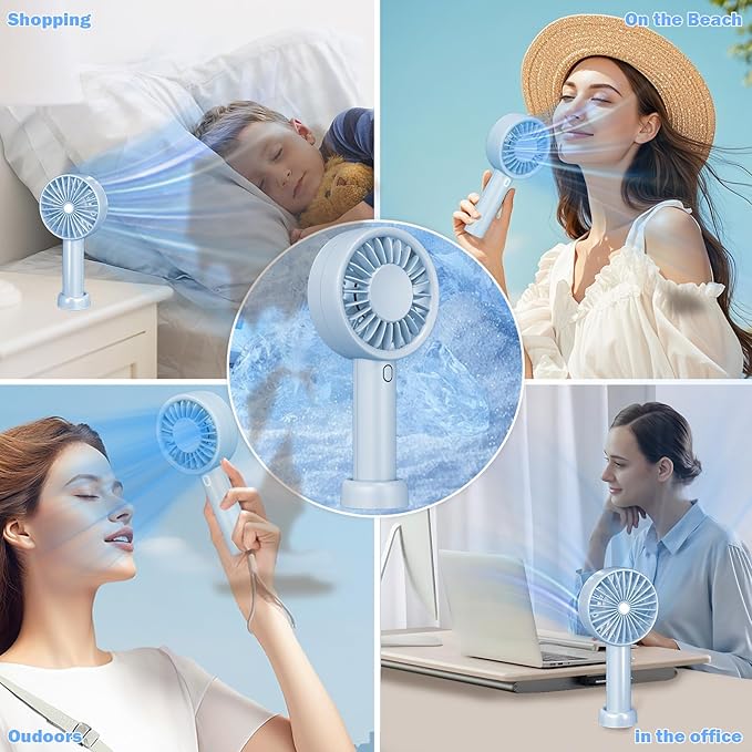 Decute Handheld Turbo Fan Strong Wind Mini Portable Fans, Hand Held USB-C Rechargeable Travel Fan for Indoor Makeup Office Desktop and Outdoor Beach, for Women Girl Men Boy(blue)