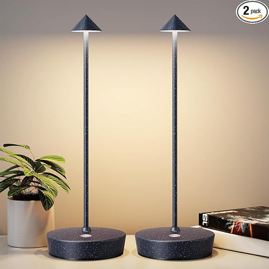 2Pack Rechargeable Cordless Table Lamp, Portable Powered LED Battery 6000mAh Metal USB Desk Lamp, 3 Levels Brightness Light for Restaurants Outdoor (2pack Blue White)
