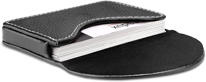 Leather Business Card Holder Walle for Men or Women Pocket Business Card Wallet Name Card Case Holder with Magnetic Shut, Holds 25 Business Cards,Black