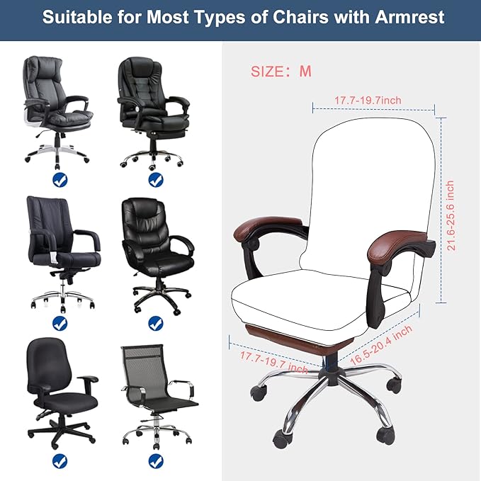 NeColorLife Office Chair Cover,Computer Seat Cover with Armrest Covers, Stretchable Jacquard Desk Chair Slipcover for High-Back Rotating Chair (Medium, Black)