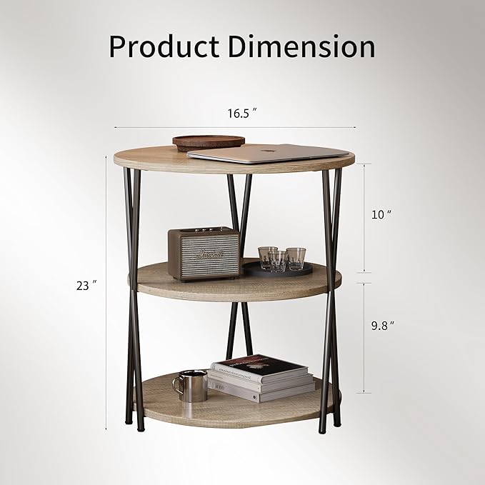 23 Inch Round Side Table 3-Tier End Table Living Room Small Patio Table Nightstands Round Coffee Table Spacious Top for Couch Bedroom 3 Storage Shelves Accent Coffee Table, Caramel Gray