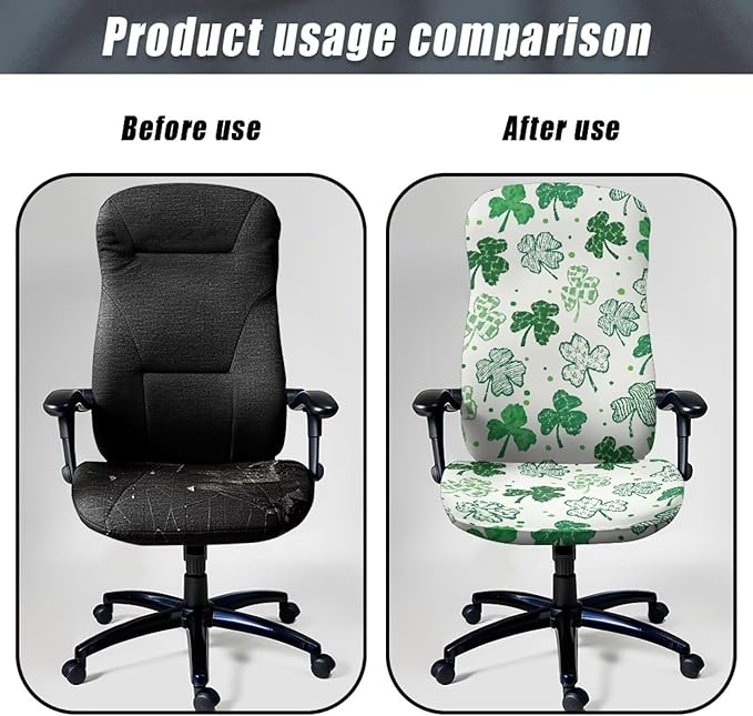 Talayituse White Shamrock Print Office Chair Covers, Stretch Computer Chair Cover, Universal Boss Chairs Covers Modern Simplism Style High Back Chairs Slipcover St Patrick's Day Decor, Small