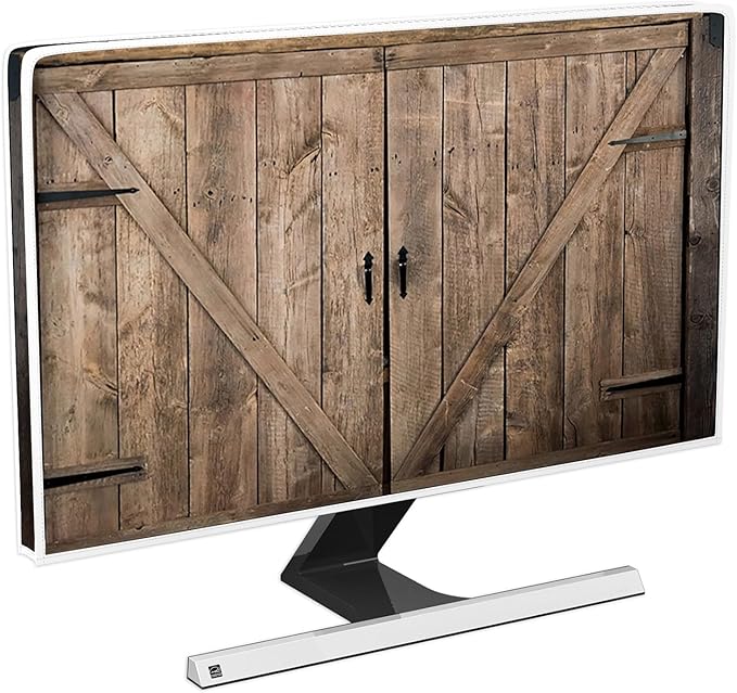 Retro Wooden Gate Waterproof 37,38,39 Inch Screen TV Cover Anti-Static Dustproof Protective Cover Old Barn Door Television Covers for Desktop TVs Hanging TV Protector LCD LED PC