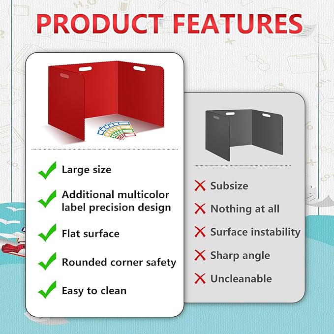 24 Pcs Desk Dividers for Students Classroom Plastic Privacy Folders Red Test Dividers for Students Desks Trifold Privacy Panel Partitions for School Teacher Supplies (24pcs Red)