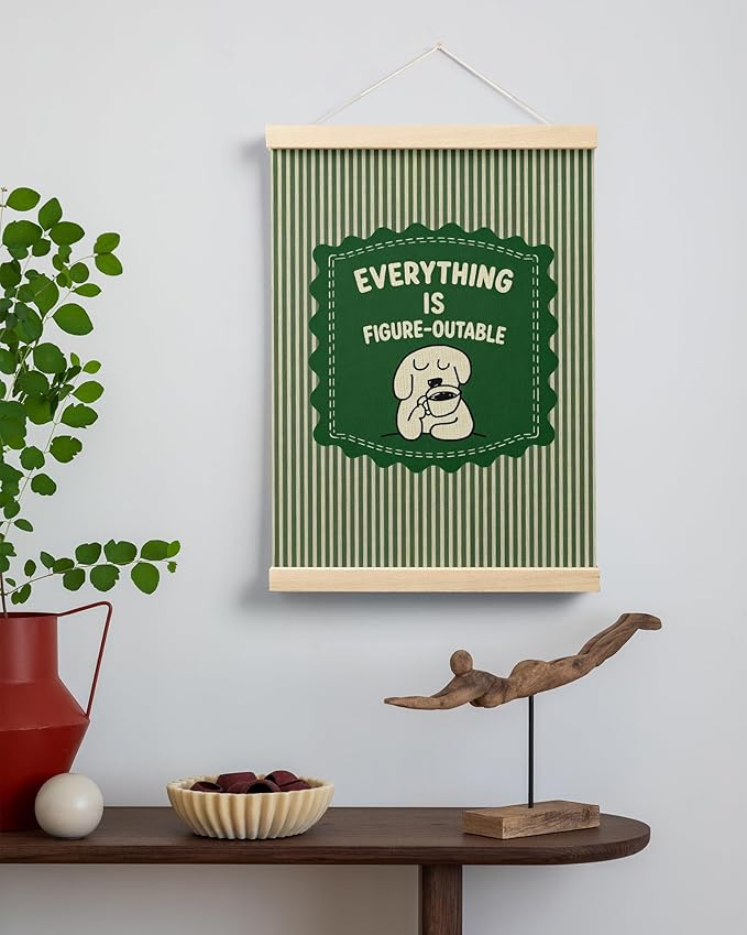 FGFK Everything is Figureoutable Inspirational Dark Green Wall Art Poster Hanger Frame, Motivational Dog Positive Affirmations Canvas Prints Framed Wall Decor for Home Office Classroom, 12x16 Inch