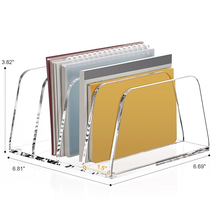 YUXUN Acrylic Mail Sorter for Desk, 4 Compartment Letter & Document Holder with Non-Slip Base, Small File Holders for Bills, Envelopes, Letters,Mails, Papers, Clear Office Supplies for School Home