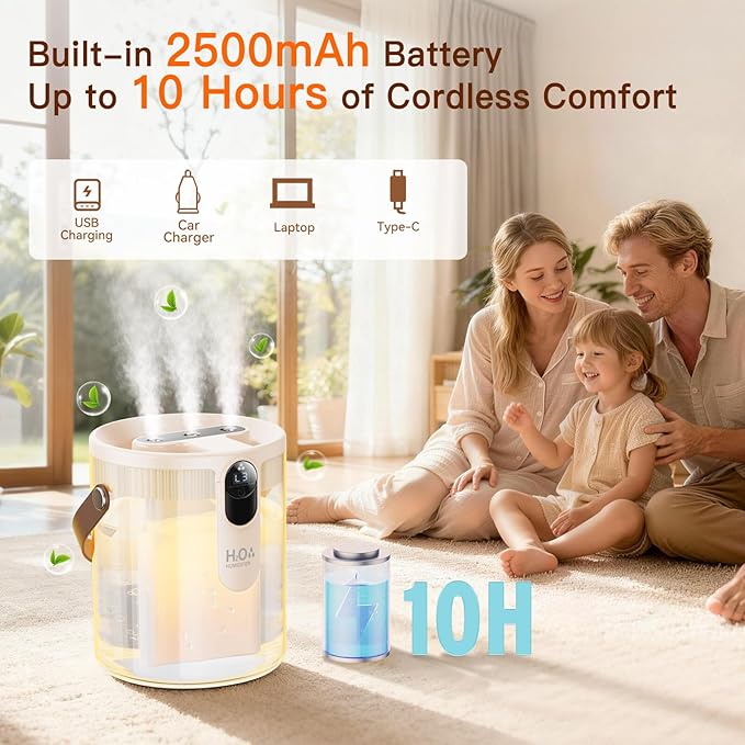 DIGIX Small Portable Humidifiers for Bedroom, 1.4L Top Fill Cool Mist Humidifier for Home Office Travel, 3 Mist Modes, Auto Shut Off, Night Light, Easy to Clean Quiet Humidifier for Baby Plant (Beige)