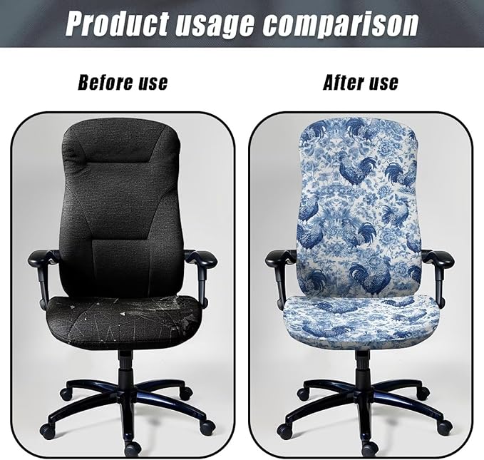 Talayituse Blue Rooster Chicken Print Office Chair Covers, Stretch Computer Chair Cover, Universal Boss Chair Covers Modern Simplism Style High Back Chair Slipcover, Small