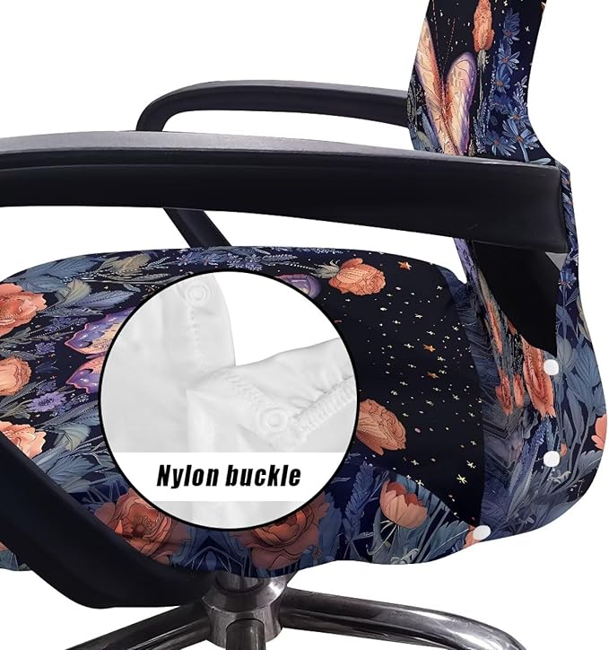 Talayituse Butterfly Rose Flower Print Office Chair Covers, Stretch Computer Chair Cover, Universal Boss Chair Covers Modern Simplism Style High Back Chair Slipcover, Small