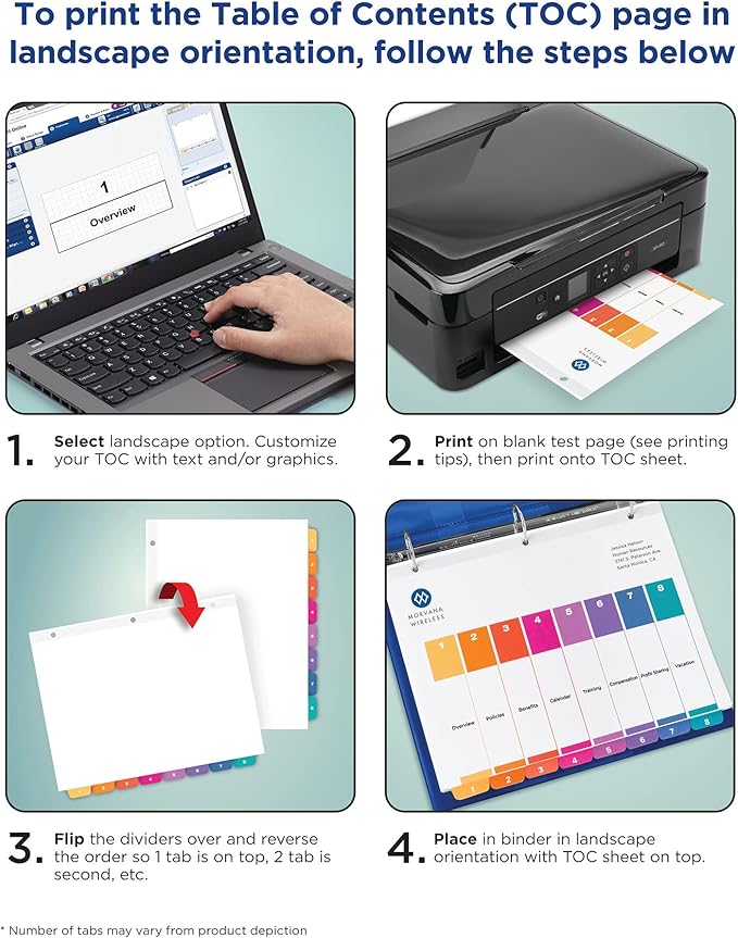 Avery Dividers for 3 Ring Binders, 5 Tabs per Set, Customizable Table of Contents, Multicolor Tabs, Great for Organizing High-Volume Reports, Projects, and More (24 Sets of 11167)