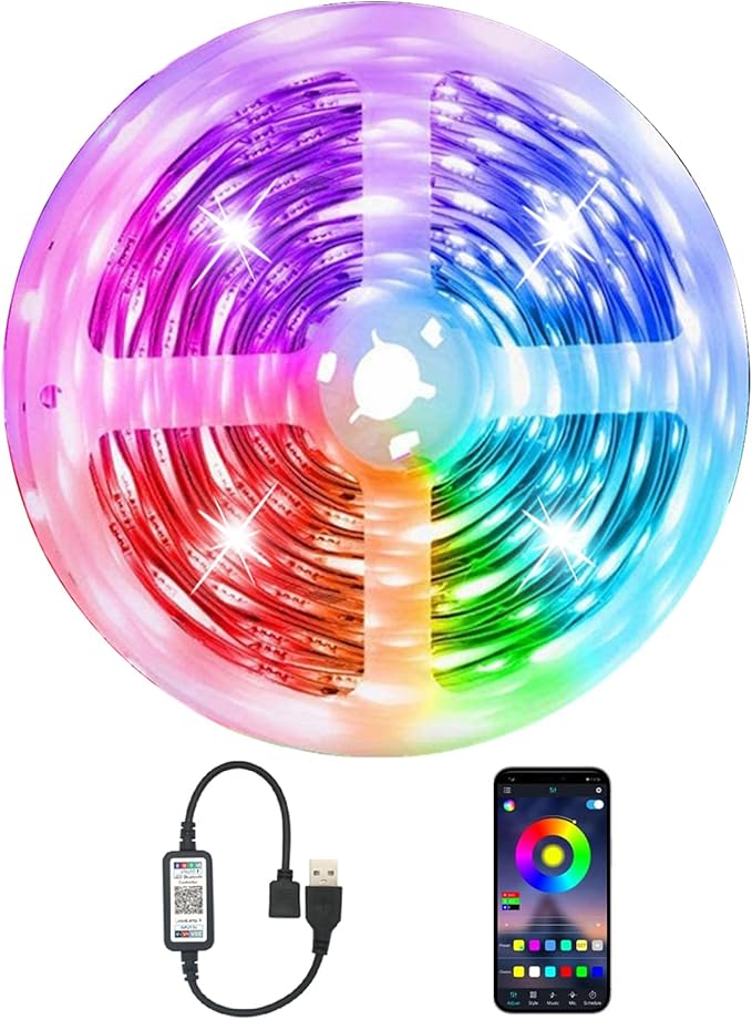 PSTAR LED Strip Lights 65.6ft Music Sync Color Changing RGB Led Lights for Bedroom with App Control Bluetooth LED Lights,USB-Powered for Bedroom Room Apartment Kitchen Party Decorations