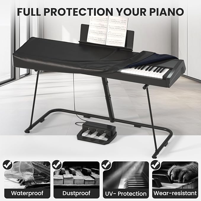 61/88 Keys Electric Piano Keyboard Dust Cover - Waterproof, Dustproof, Scratch-Resistant, Adjustable Fit, Machine Washable - 51.2"(L) x 14"(W) x 5"/4"(H)