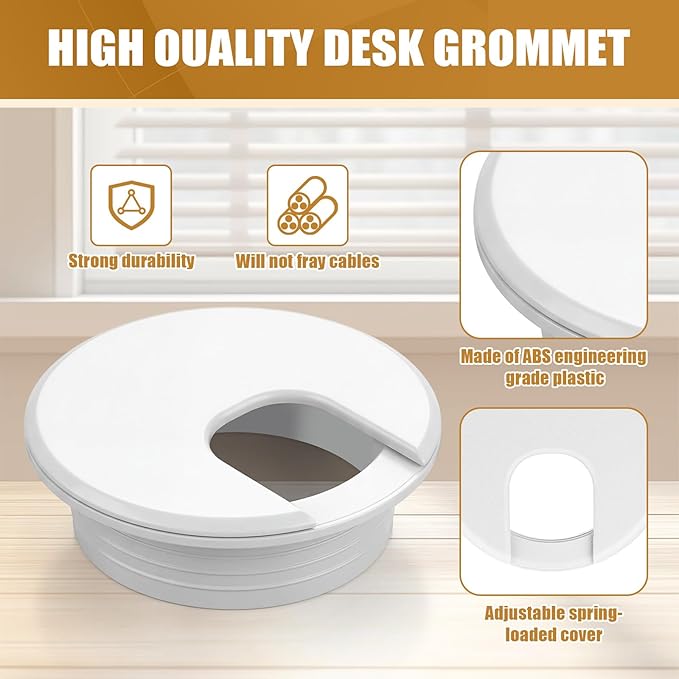 SATINIOR 10 Packs Desk Grommet Plastic Cable Hole Cover to Arrange Wires & Cords PC Desk Cord Wire Organizer Caps Desktop Cord Management Grommet for Home Office Table Desktop (2 Inch,White)