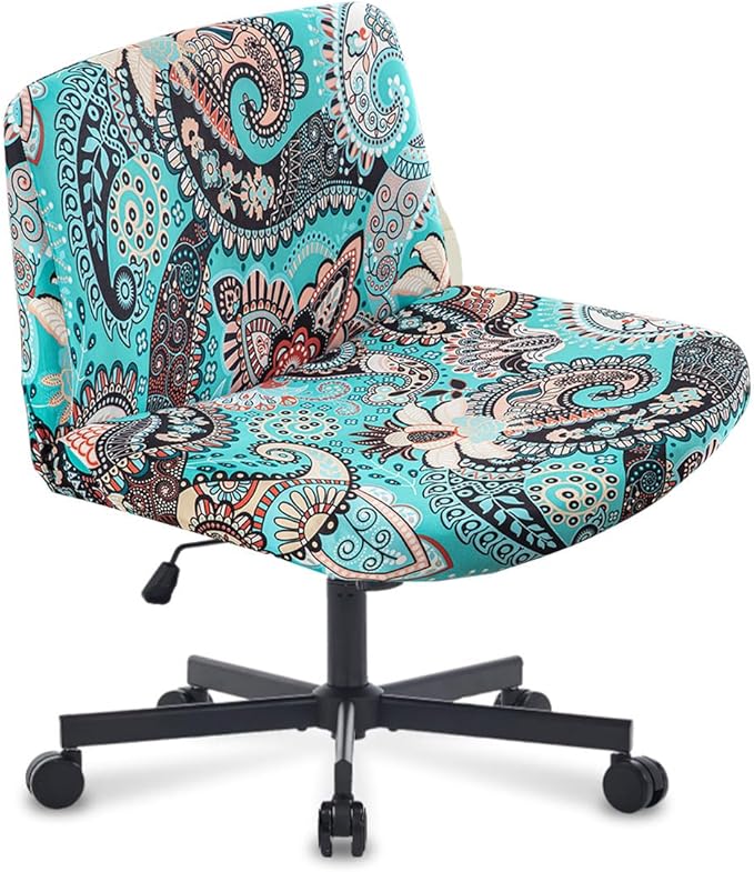 Levoberg Armless Criss Cross Office Desk Chair Cover Slipcovers Printed Vanity Desk Chair Covers Armless Cross Legged Wide Chair Covers Accent Mid Back Wide Swivel Task Chair Protector #2