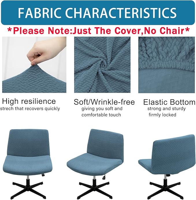 Vanity Chair Cover Criss Cross Chair Cover Elastic Armless Chair Slipcover Armless Chair Covers Office Chair Covers (Blue,Just The Cover,No Chair)