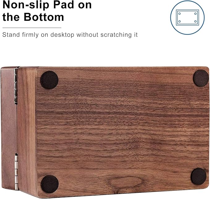 MaxGear Business Card Holder for Desk, 2.2" x 3.5" Walnut Wood Business Card Organizer, Index Cards Box Holds 300 Cards, 3 Divider Boards, Includes A-Z Tabs, Desktop Organizers for Office & Home