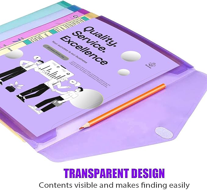 Sooez 6 Pack Plastic Envelopes, Plastic File Folders for Documents, Clear School Folder, Colored File Folders Letter A4 Size, Waterproof Poly Envelopes with Closure, 6 Color
