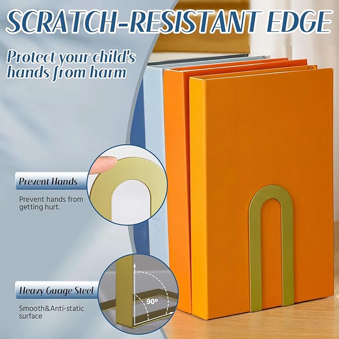 Chunful 2 Pcs Modern Metal Book Ends for Shelves Decorative Small Bookends Book Shelf Organizer Minimalist Design Stopper to Hold Books for Home Office (Gold,5.5 * 3.75 * 2.25inch)