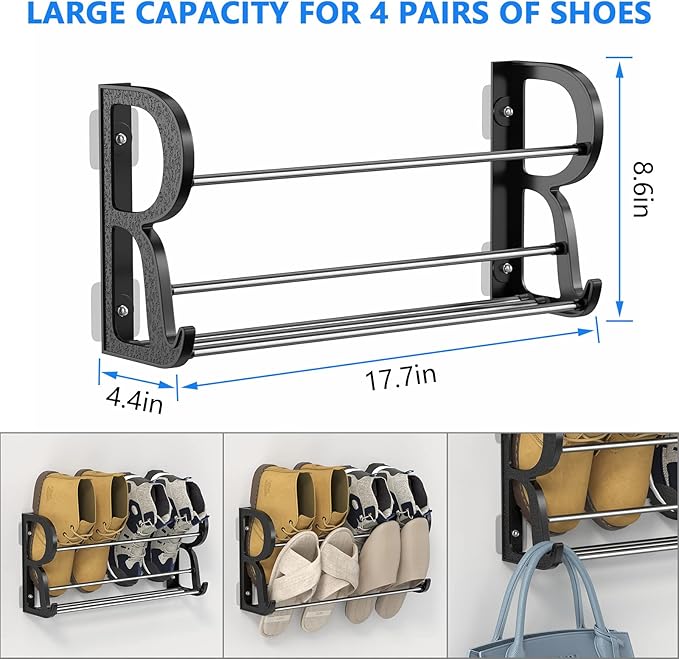 Wall Shoe Rack for RV Shoe Storage, 3 Pack Wall Mounted Shoe Rack with Sticky Hanging Mounts for Camper Small Space Shoe Holder for Door Shoes Organization Shelf No Drilling